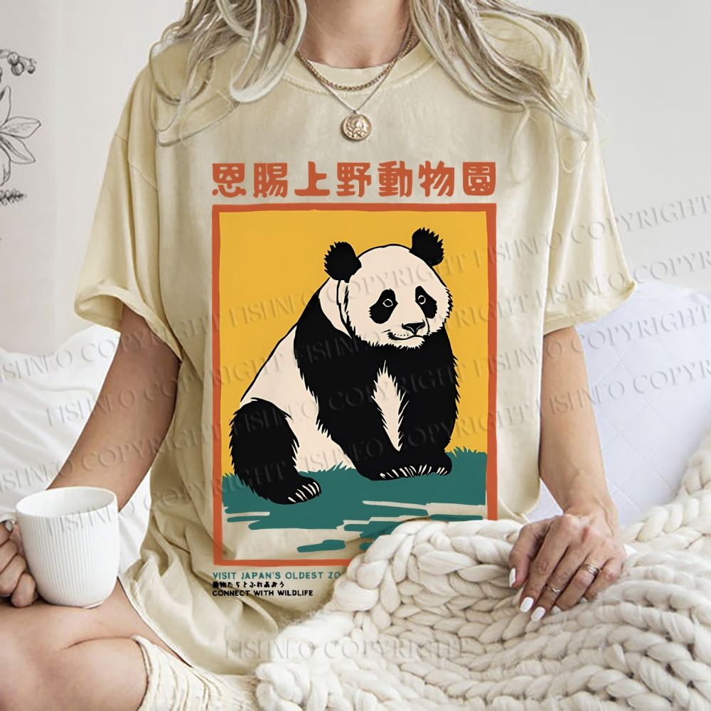 Unisex Vintage Zoo Poster Panda Printed Washed Tee