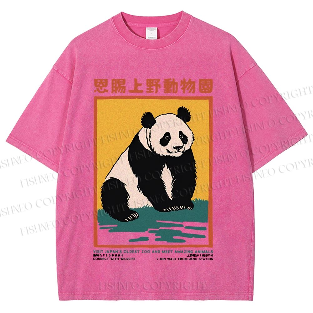 Unisex Vintage Zoo Poster Panda Printed Washed Tee