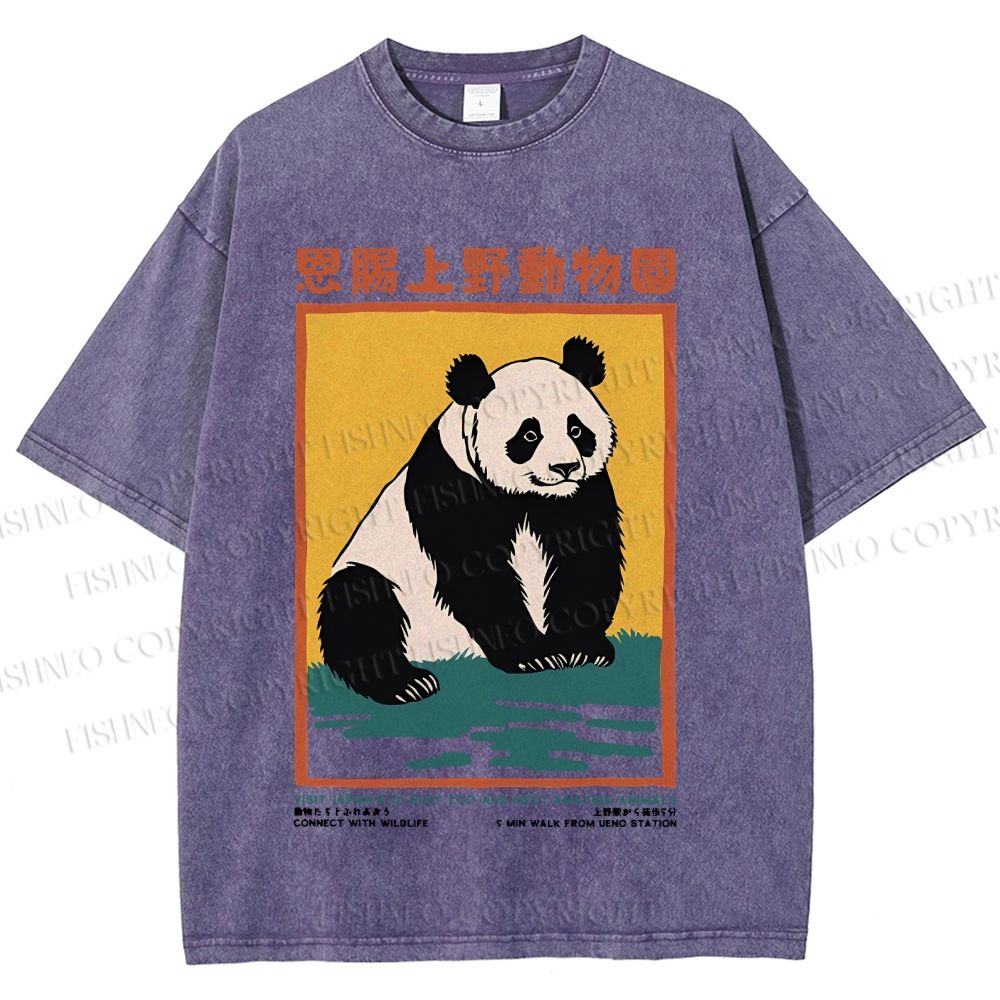 Unisex Vintage Zoo Poster Panda Printed Washed Tee