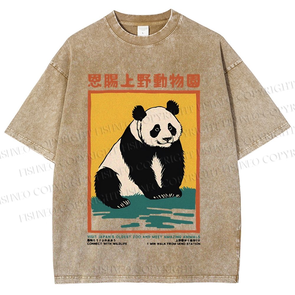 Unisex Vintage Zoo Poster Panda Printed Washed Tee
