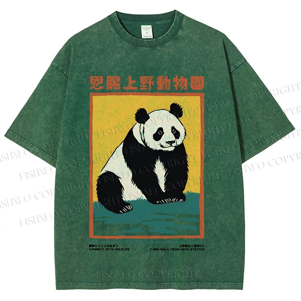 Unisex Vintage Zoo Poster Panda Printed Washed Tee