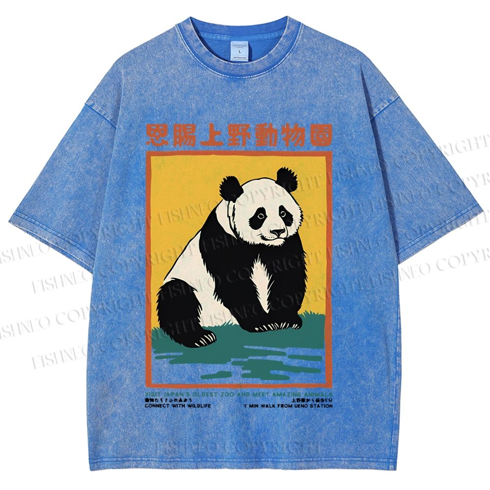 Unisex Vintage Zoo Poster Panda Printed Washed Tee