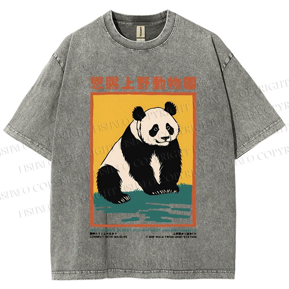 Unisex Vintage Zoo Poster Panda Printed Washed Tee