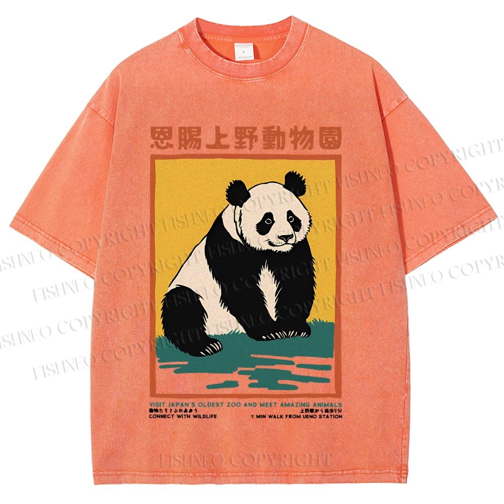 Unisex Vintage Zoo Poster Panda Printed Washed Tee