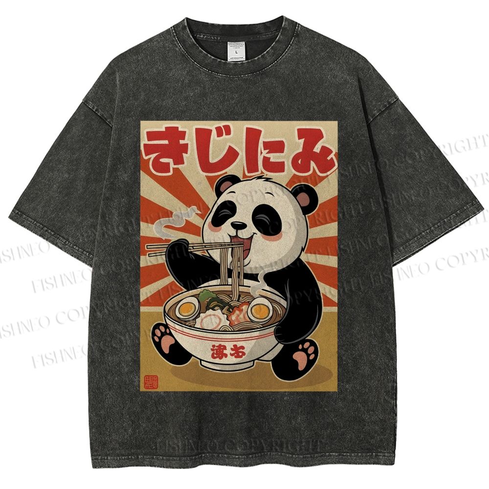Unisex Vintage Japanese Panda Ramen Printed Washed Tee