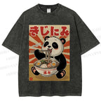 Unisex Vintage Japanese Panda Ramen Printed Washed Tee