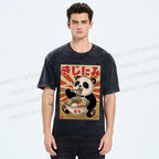 Unisex Vintage Japanese Panda Ramen Printed Washed Tee
