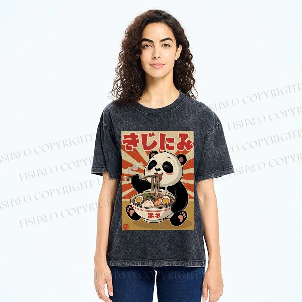 Unisex Vintage Japanese Panda Ramen Printed Washed Tee