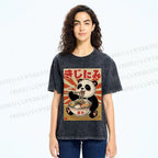 Unisex Vintage Japanese Panda Ramen Printed Washed Tee