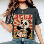 Unisex Vintage Japanese Panda Ramen Printed Washed Tee