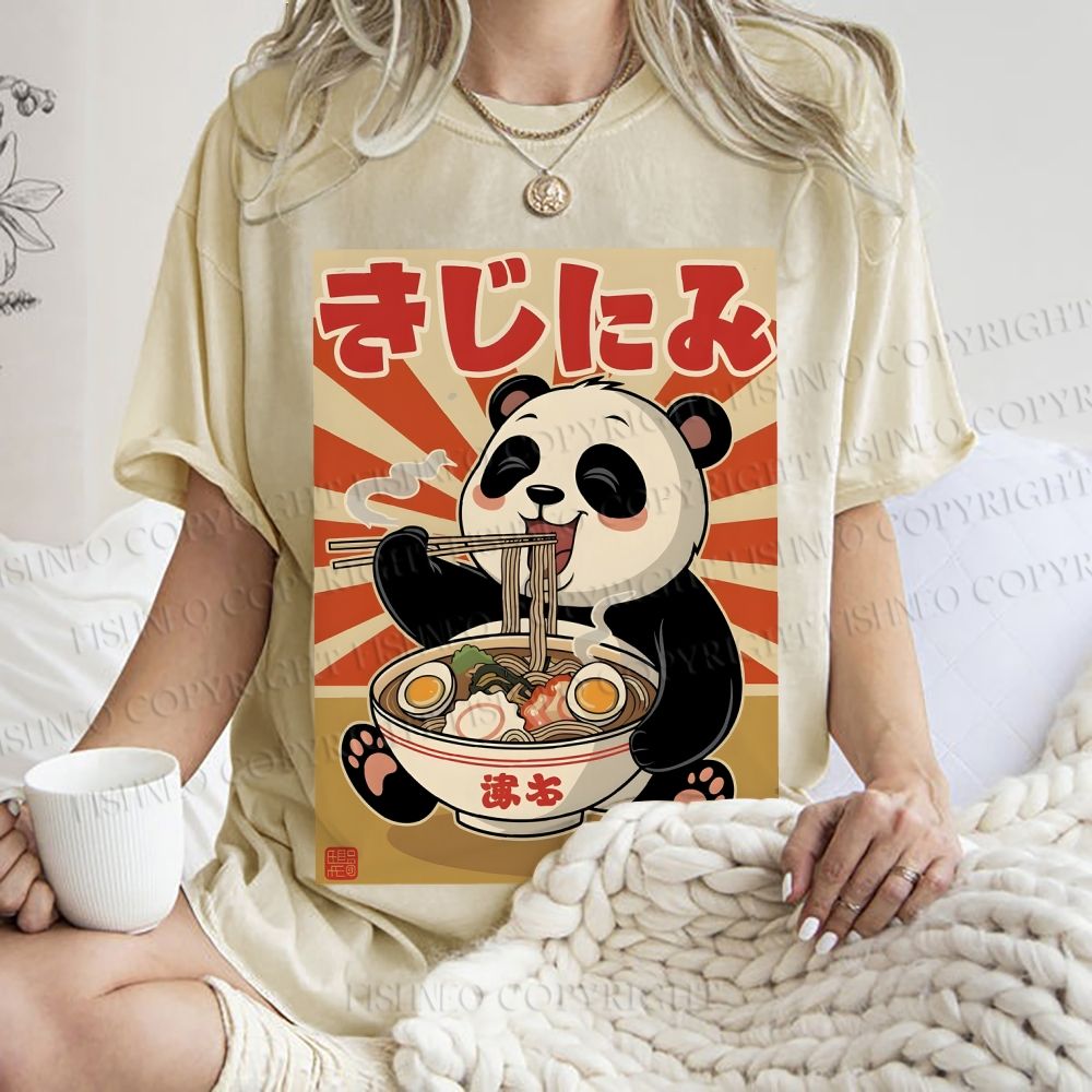 Unisex Vintage Japanese Panda Ramen Printed Washed Tee