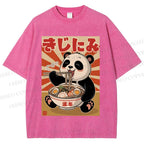 Unisex Vintage Japanese Panda Ramen Printed Washed Tee