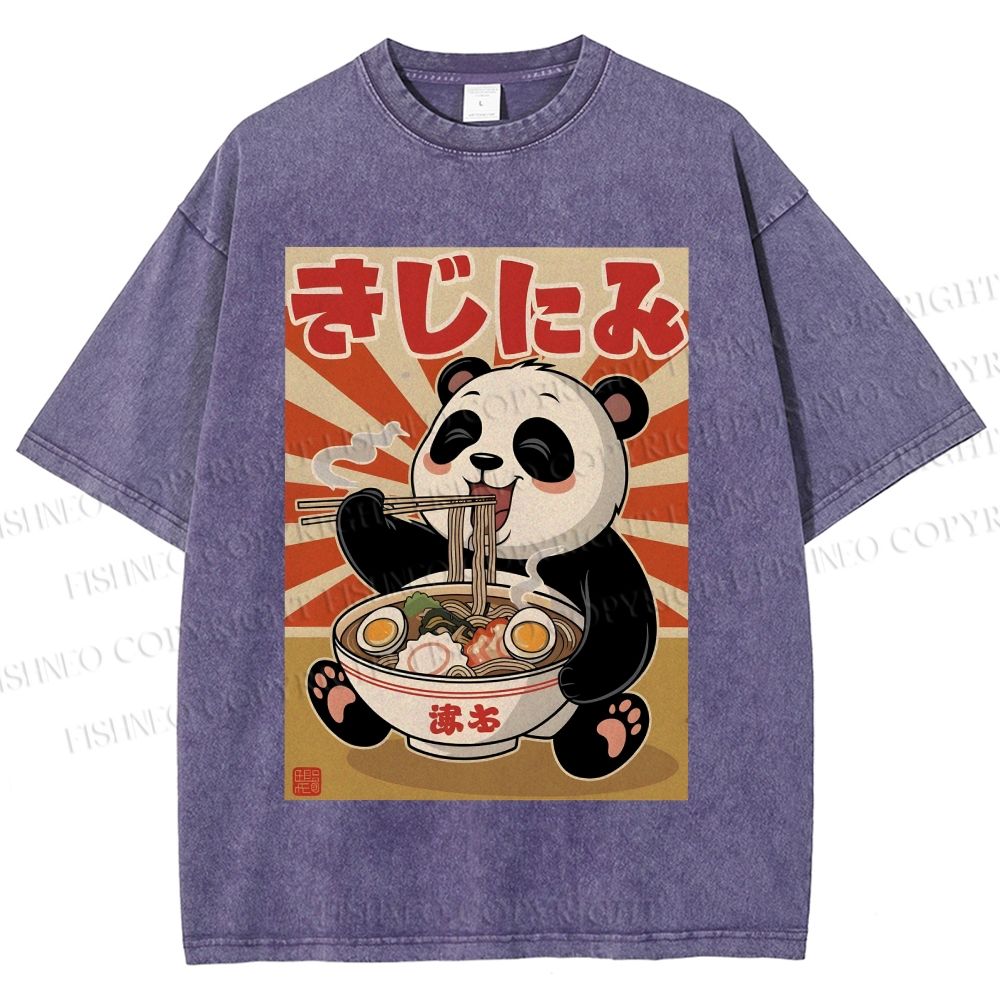 Unisex Vintage Japanese Panda Ramen Printed Washed Tee