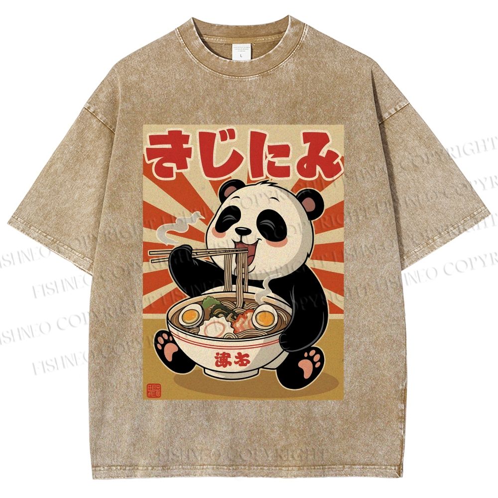 Unisex Vintage Japanese Panda Ramen Printed Washed Tee