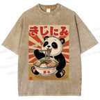 Unisex Vintage Japanese Panda Ramen Printed Washed Tee