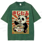Unisex Vintage Japanese Panda Ramen Printed Washed Tee