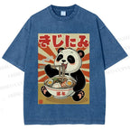 Unisex Vintage Japanese Panda Ramen Printed Washed Tee