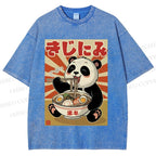 Unisex Vintage Japanese Panda Ramen Printed Washed Tee