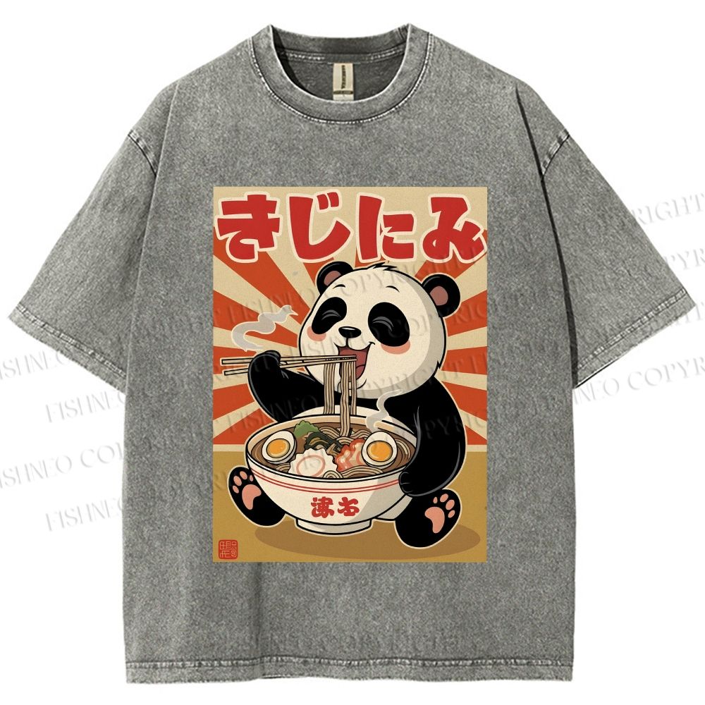 Unisex Vintage Japanese Panda Ramen Printed Washed Tee