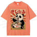 Unisex Vintage Japanese Panda Ramen Printed Washed Tee