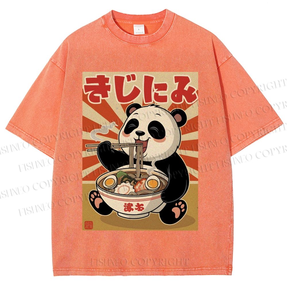 Unisex Vintage Japanese Panda Ramen Printed Washed Tee