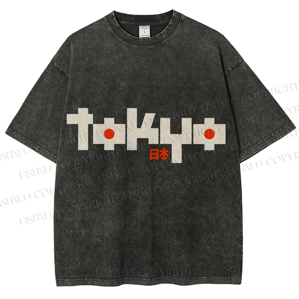 Unisex Japanese Art Tokyo Printed Washed Tee