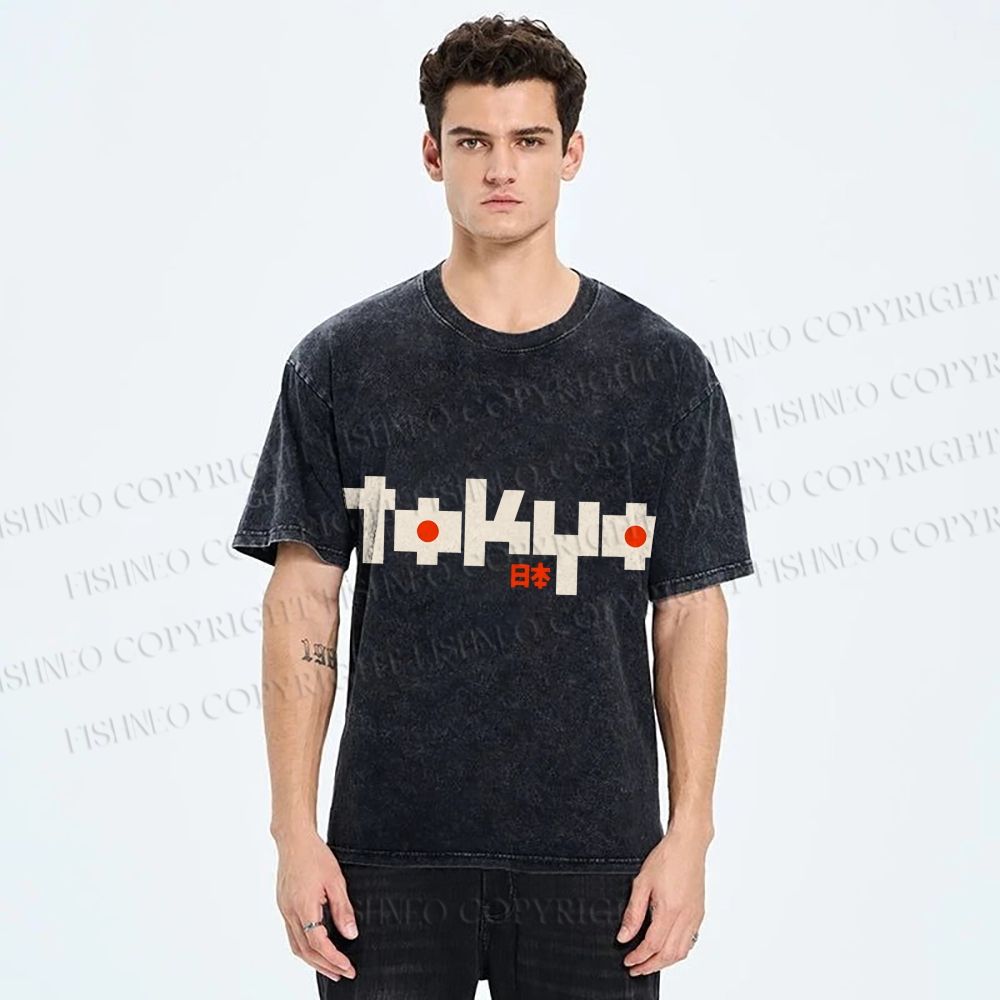 Unisex Japanese Art Tokyo Printed Washed Tee