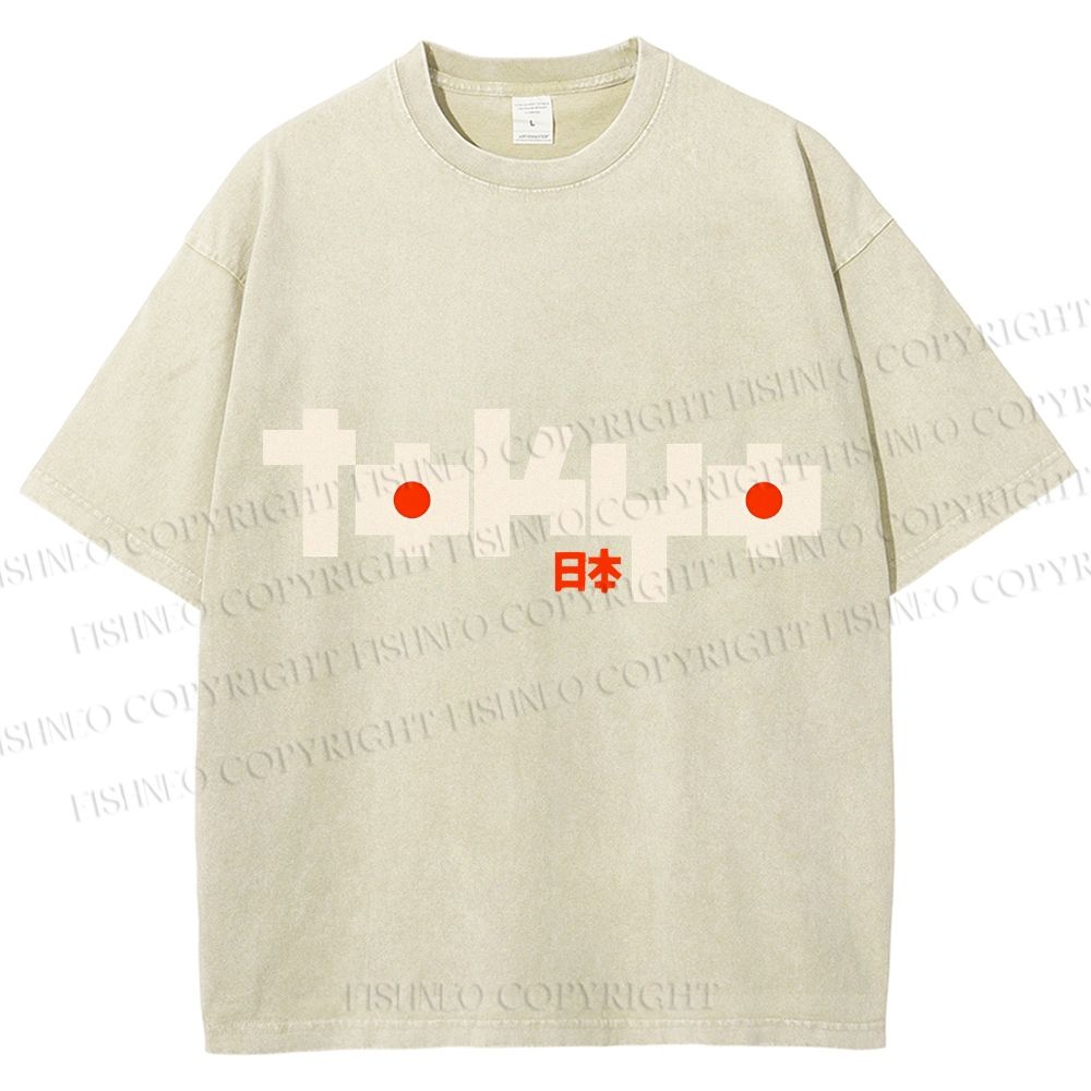 Unisex Japanese Art Tokyo Printed Washed Tee