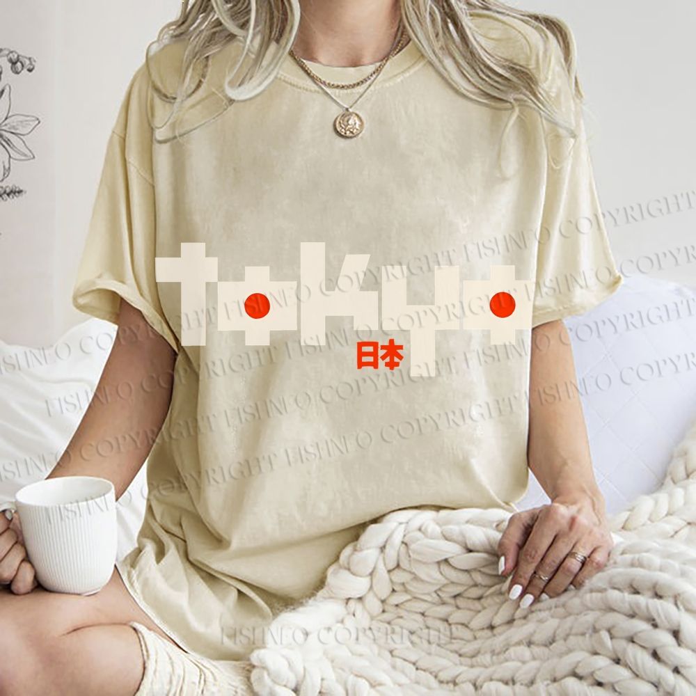 Unisex Japanese Art Tokyo Printed Washed Tee