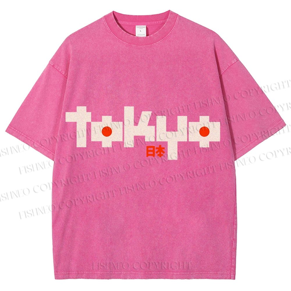 Unisex Japanese Art Tokyo Printed Washed Tee