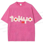 Unisex Japanese Art Tokyo Printed Washed Tee