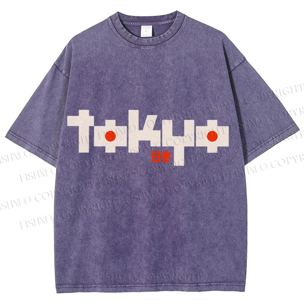 Unisex Japanese Art Tokyo Printed Washed Tee