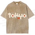 Unisex Japanese Art Tokyo Printed Washed Tee