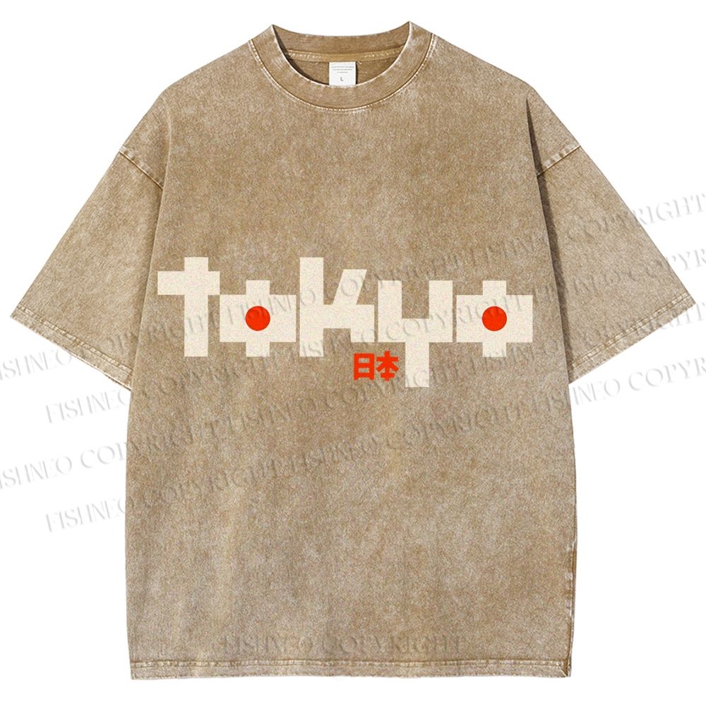 Unisex Japanese Art Tokyo Printed Washed Tee