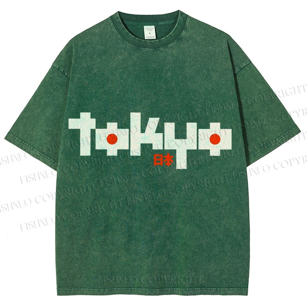 Unisex Japanese Art Tokyo Printed Washed Tee