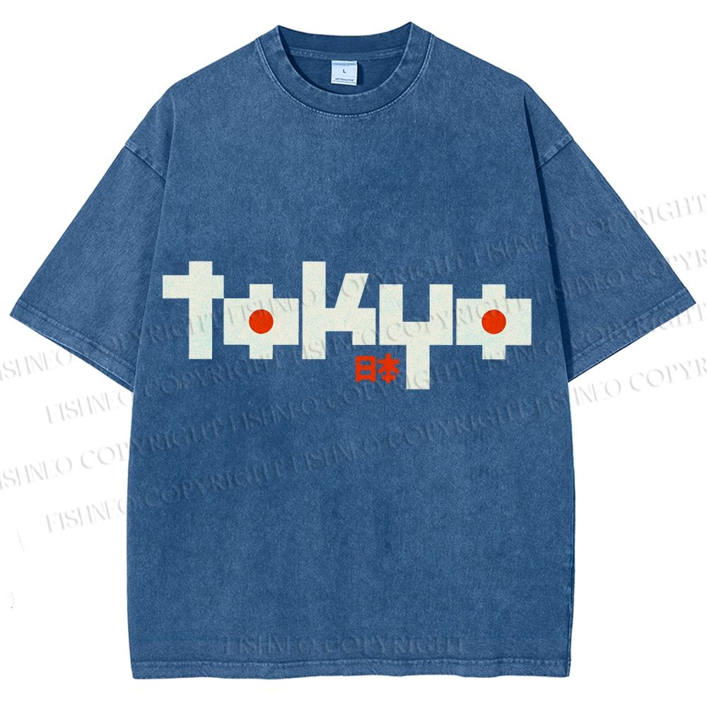 Unisex Japanese Art Tokyo Printed Washed Tee