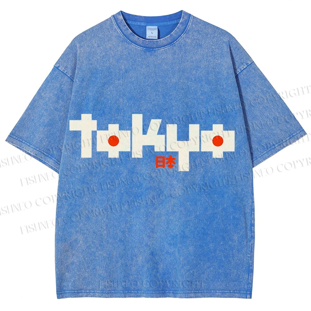 Unisex Japanese Art Tokyo Printed Washed Tee