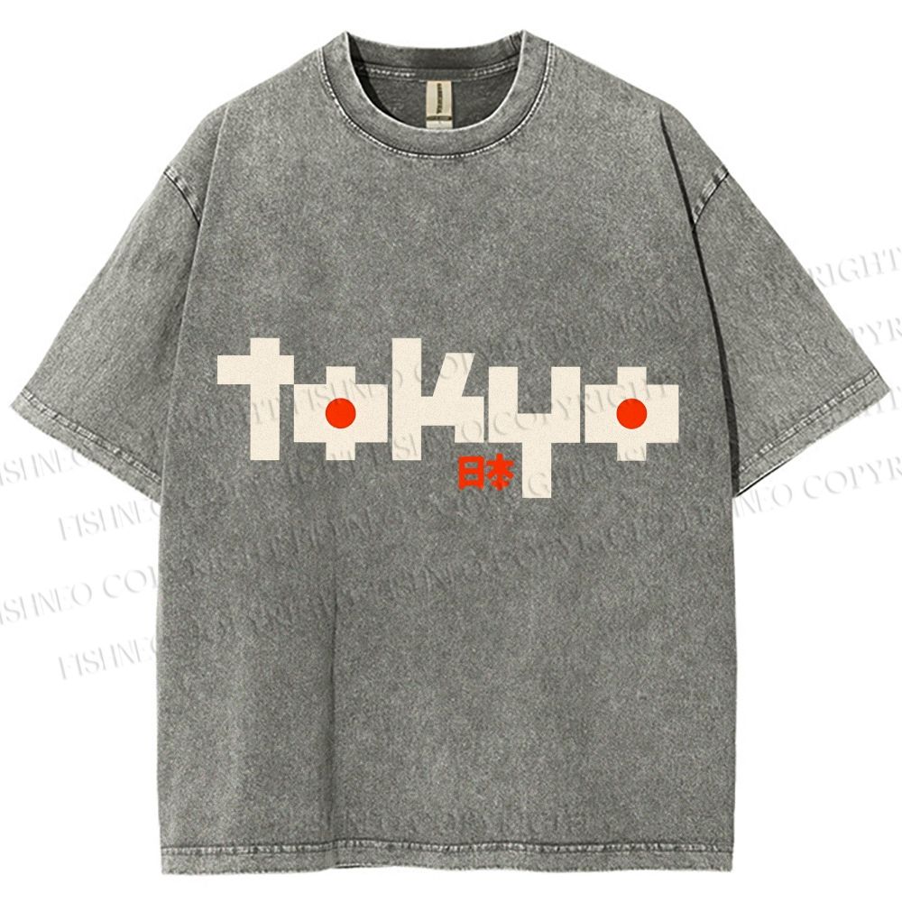 Unisex Japanese Art Tokyo Printed Washed Tee