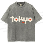Unisex Japanese Art Tokyo Printed Washed Tee