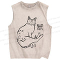 Unisex Cat Take Nap Japanese Printed Washed Tank Top