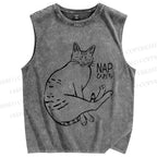 Unisex Cat Take Nap Japanese Printed Washed Tank Top