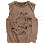 Unisex Cat Take Nap Japanese Printed Washed Tank Top