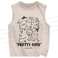 Unisex Pretty Cats Printed Washed Tank Top
