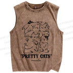 Unisex Pretty Cats Printed Washed Tank Top