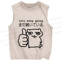 Unisex Tired Cat Lets Keep Going Printed Washed Tank Top