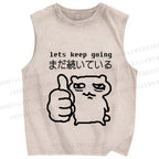 Unisex Tired Cat Lets Keep Going Printed Washed Tank Top