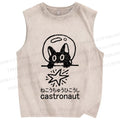 Unisex Funny Cat Astronaut Printed Washed Tank Top