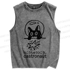 Unisex Funny Cat Astronaut Printed Washed Tank Top