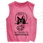 Unisex Funny Cat Astronaut Printed Washed Tank Top