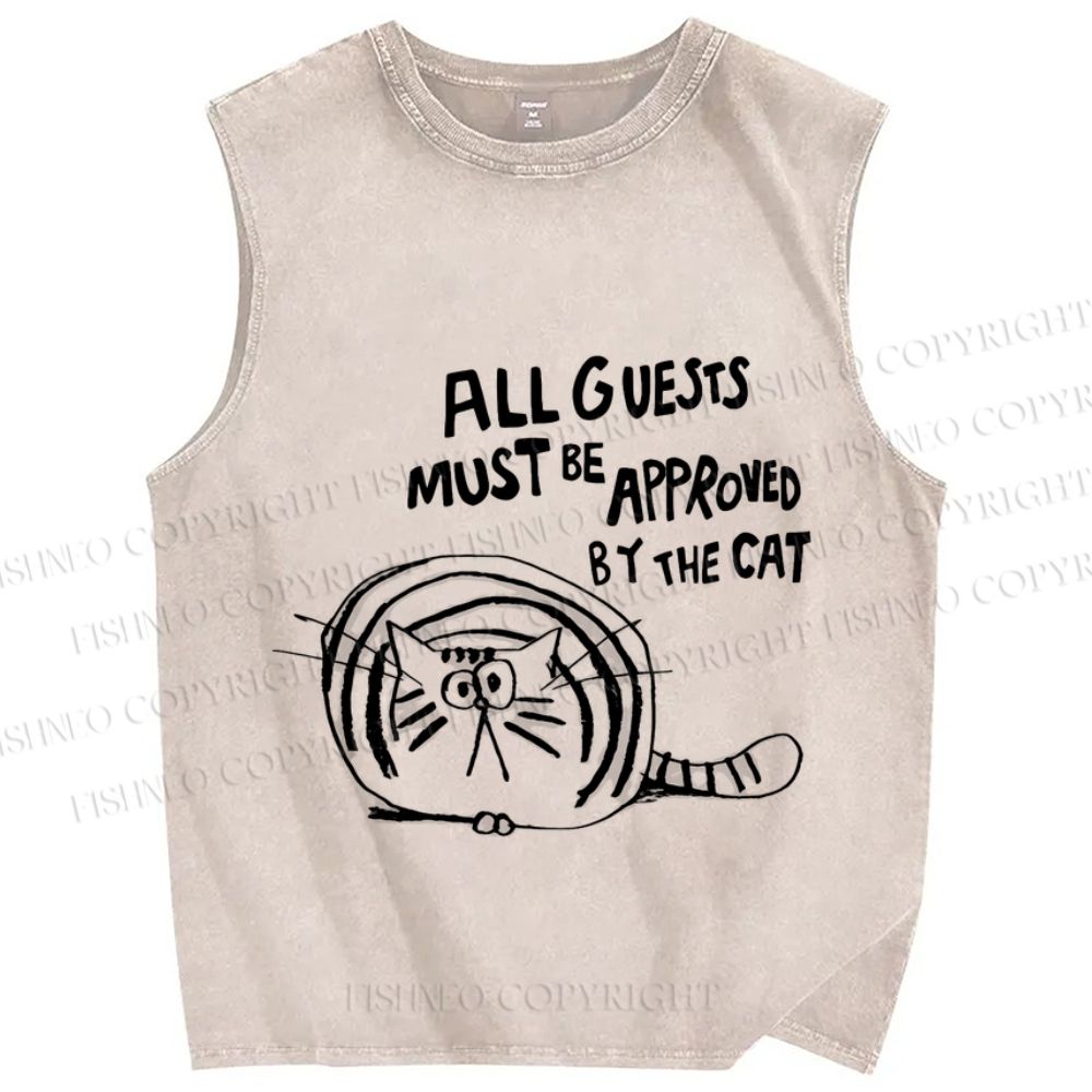 Unisex All Guests Must Approved By The Cat Printed Washed Tank Top